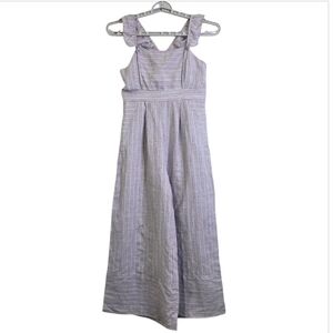 Anthropologie Stripe ruffle linen wideleg jumpsuit